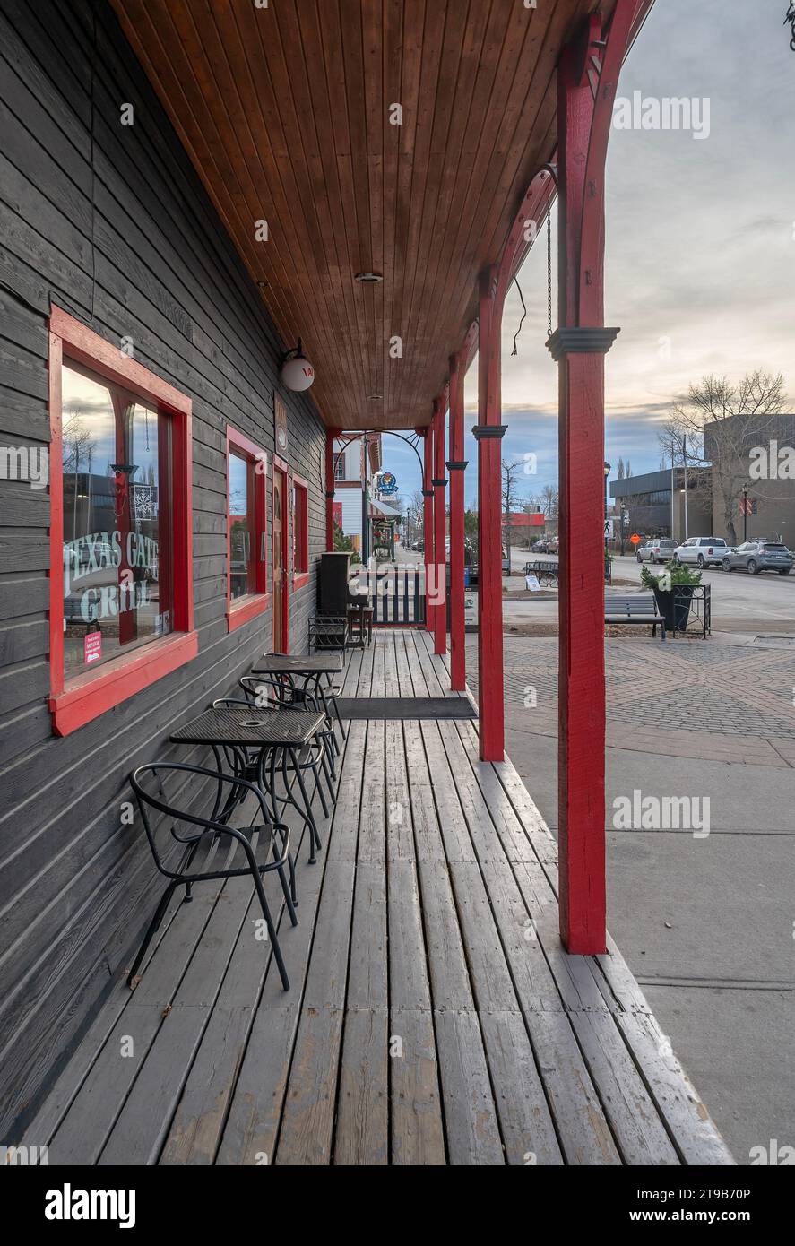 Cochrane, Alberta, Canada – November 21, 2023:  Entrance to the Texas Gate Grill in the downtown district Stock Photo