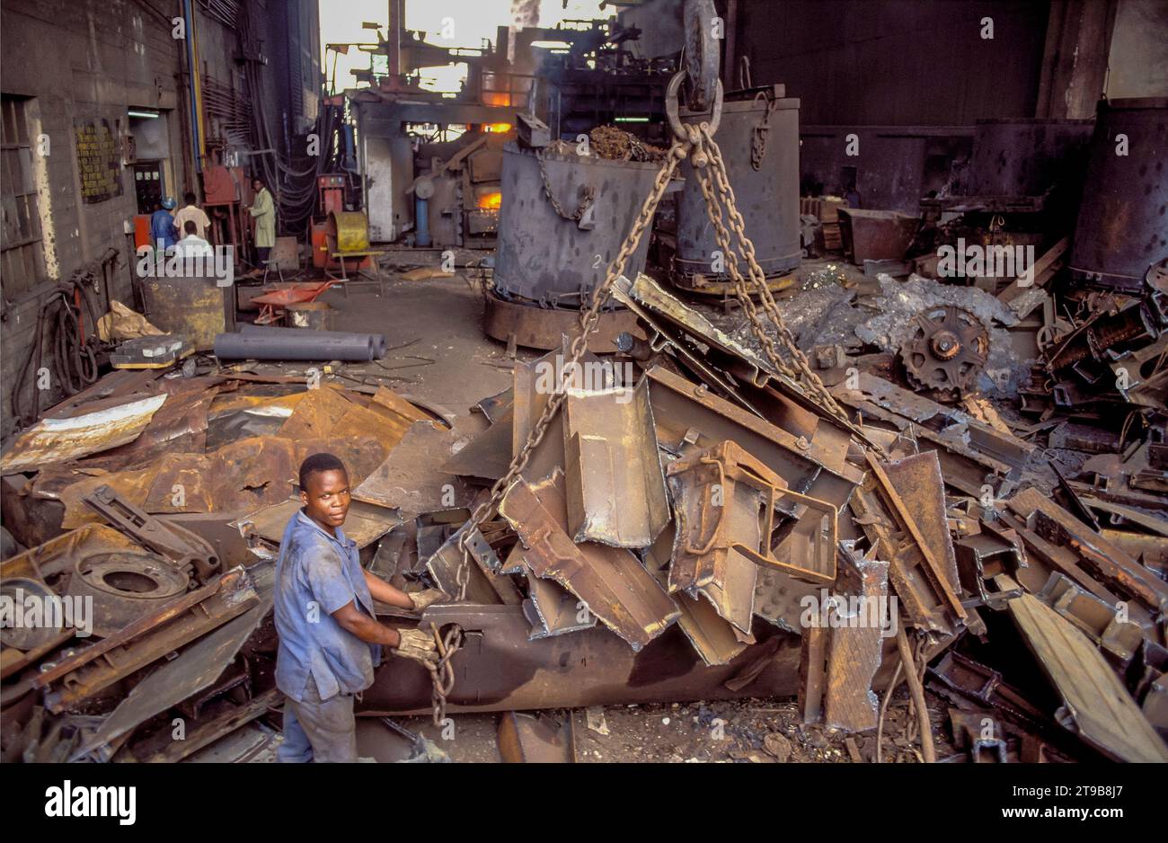 Tanzania,Dar es Salaam Recycled metal in a steel factory from