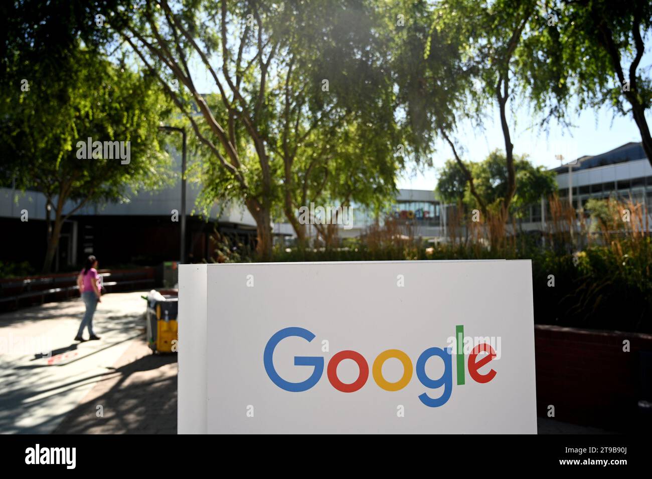 Mountain View, CA, USA - July 28, 2023: The Googleplex  headquarters complex of Google and its parent company, Alphabet Inc, located at 1600 Amphithea Stock Photo