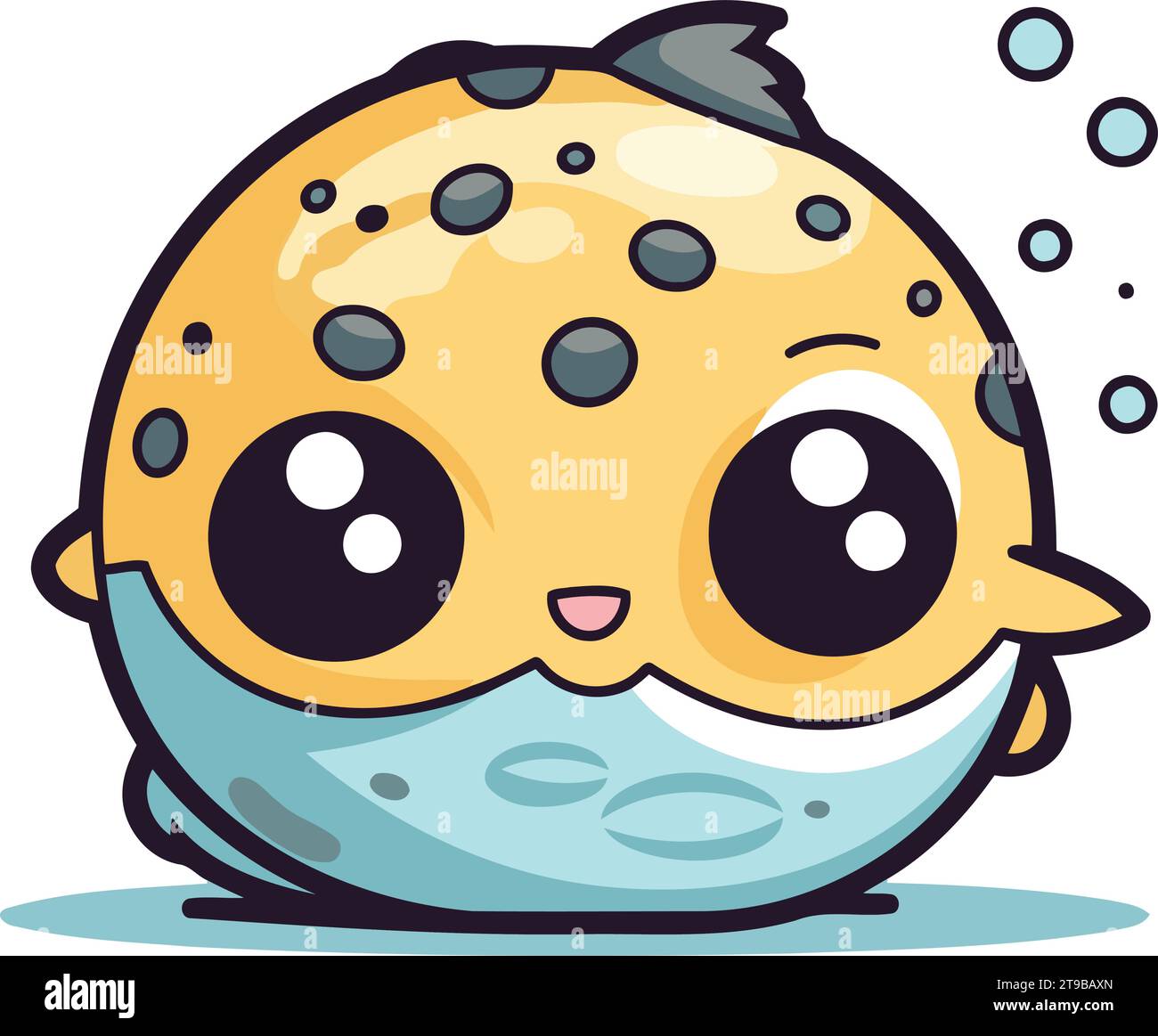 Cute cartoon puffer fish. Vector illustration in a flat style Stock