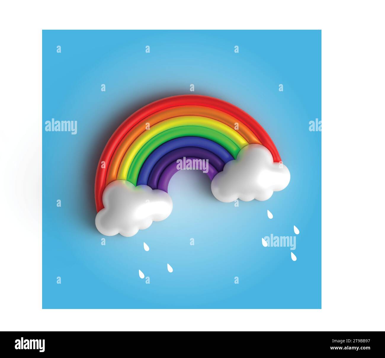 3d seven colors rainbow with clouds on sky vector illustration Stock Vector