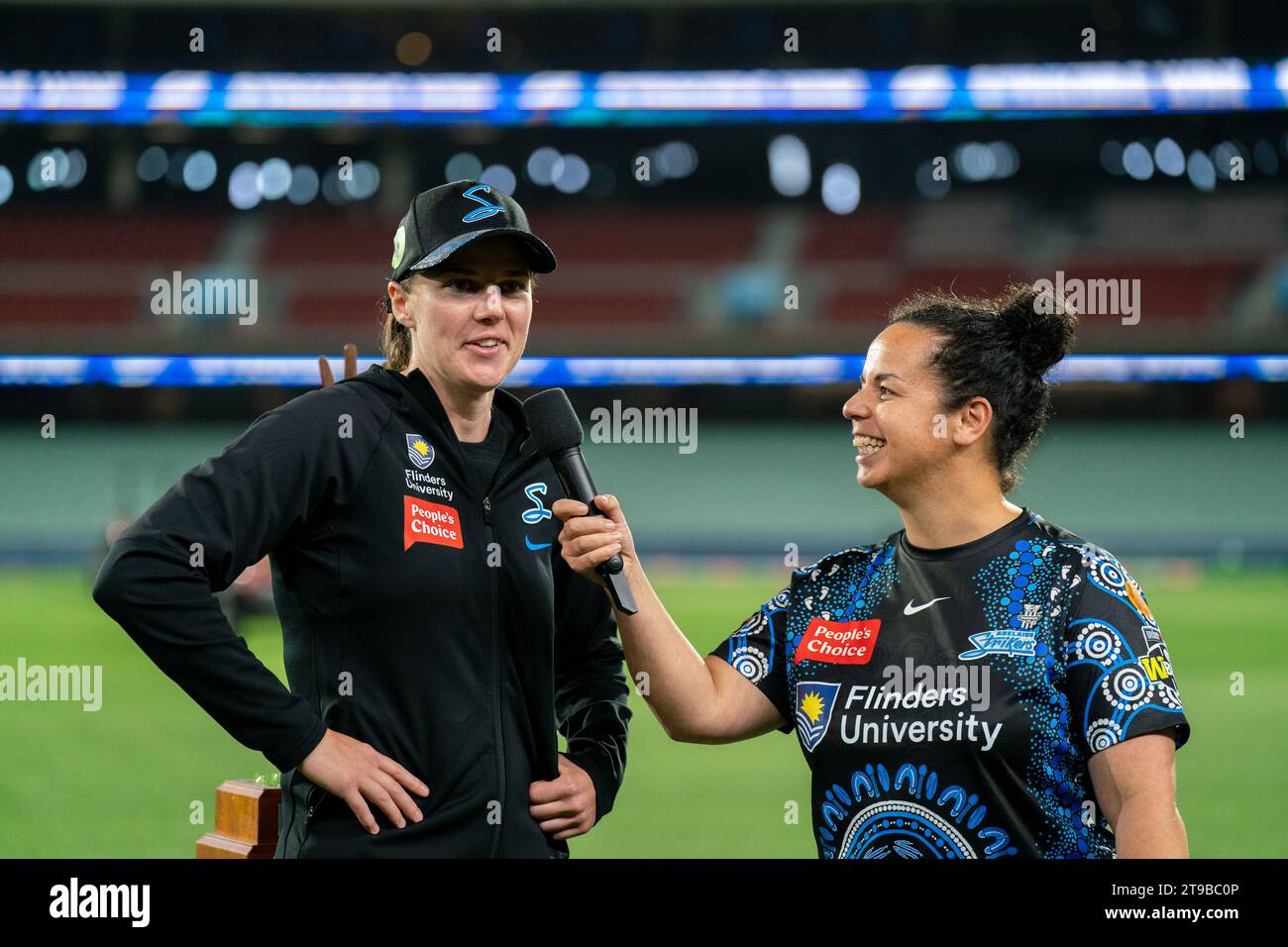 Adelaide, Australia. 24th Nov, 2023. Adelaide, Australia, November 24th 2023: Tahlia McGrath (9 Adelaide Strikers) is interviewed during the Weber Womens Big Bash League 09 game between Adelaide Strikers and Perth Scorchers at the Adelaide Oval in Adelaide, Australia (Noe Llamas/SPP) Credit: SPP Sport Press Photo. /Alamy Live News Stock Photo