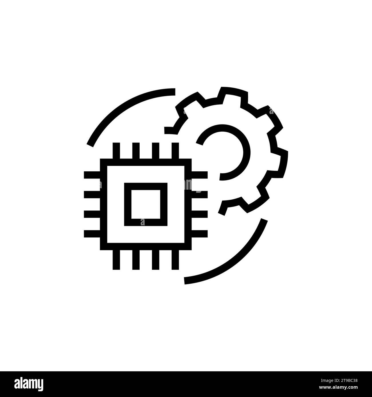 Computing processor and gear - icon, illustration on white background, outline style Stock Vector