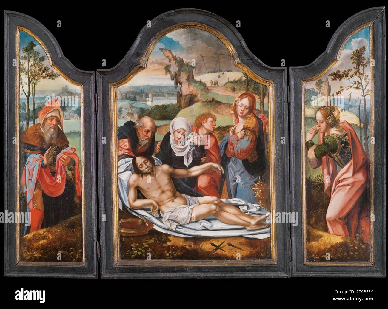 Triptych with the Lamentation - by Pieter Coecke Van Aelst Stock Photo