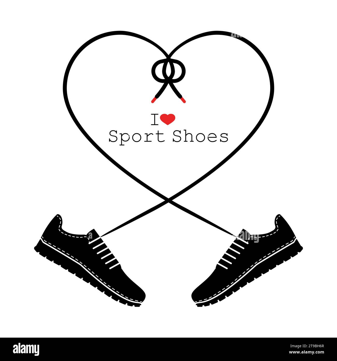 A pair of sneakers and a heart shaped shoelaces. A pair of gym shoes with long laces. I love sport shoes. Isolated vector illustration. Stock Vector