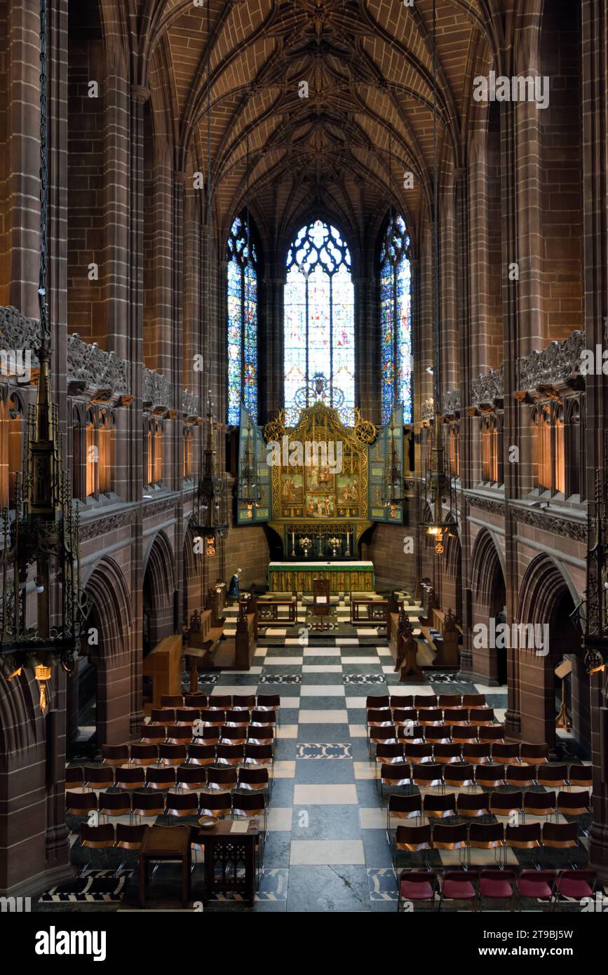 Interior or Nave with Pews of the Lady Chapel in the Anglican Cathedral Liverpool Stock Photo