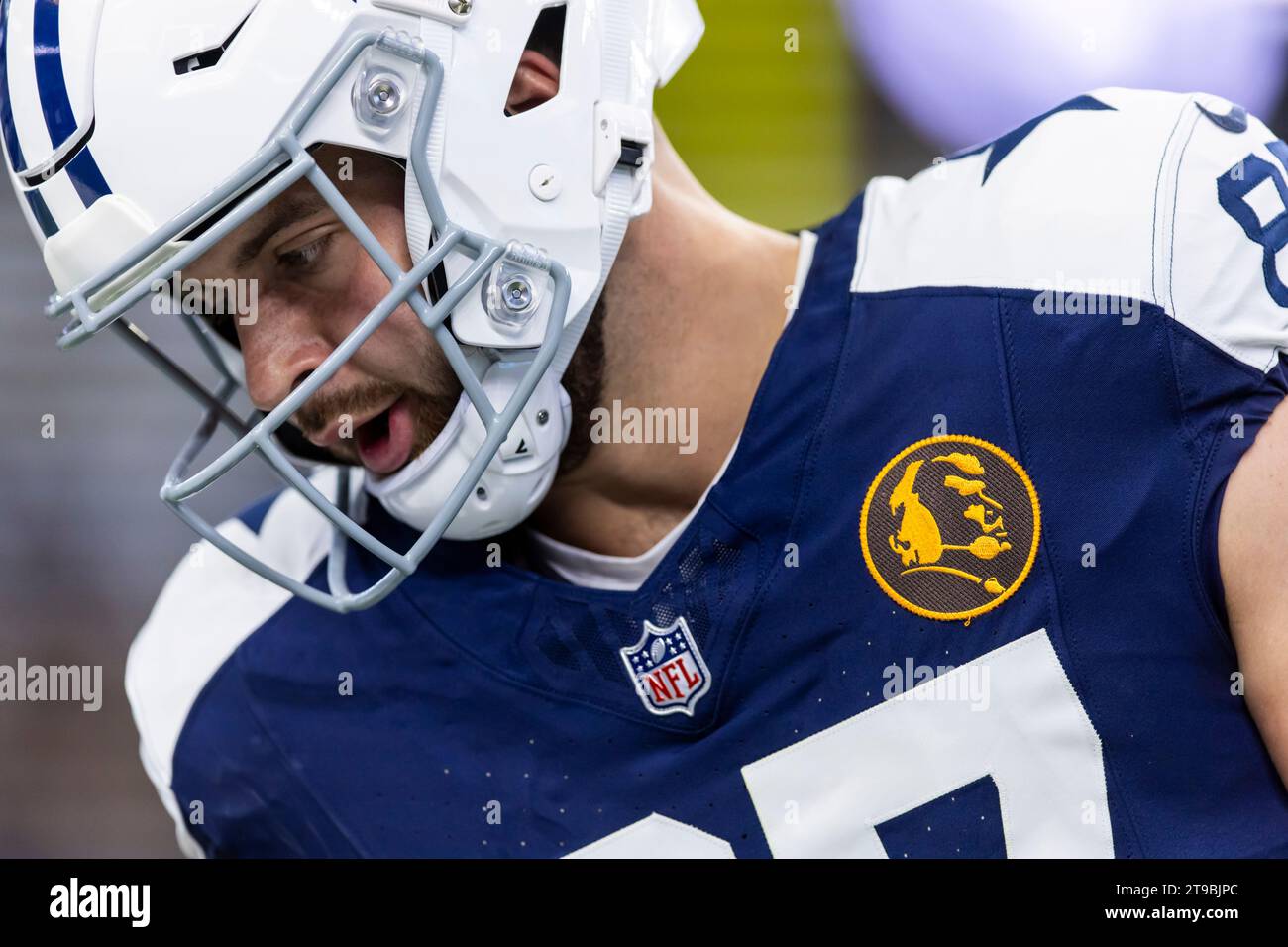 A John Madden Thanksgiving Day game patch is seen on Dallas Cowboys tight end Jake Ferguson s jersey before an NFL football game against the Washington Commanders Thursday Nov. 23 2023 in Arlington
