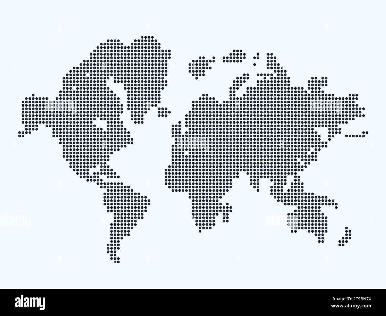 Dotted world map. Simple global map silhouette with dots patterns grid, LED screen GPS vector illustration Stock Vector