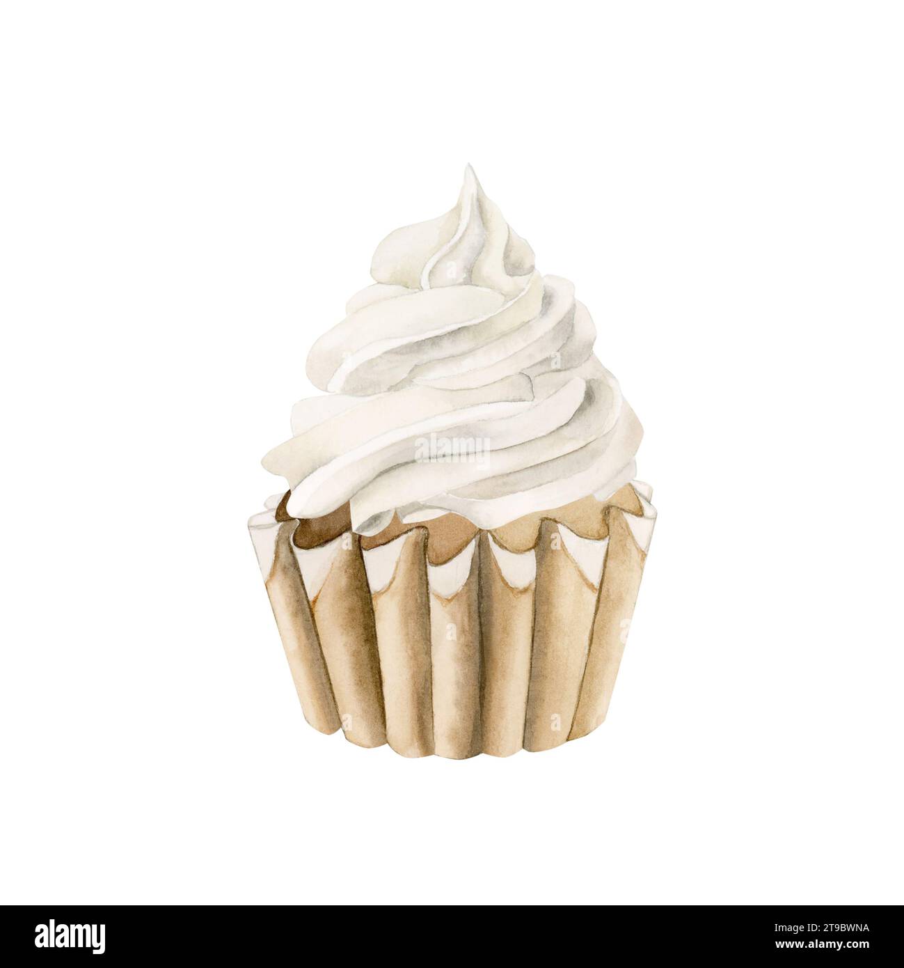 Cupcake with white cream. Watercolor illustration isolated on white ...