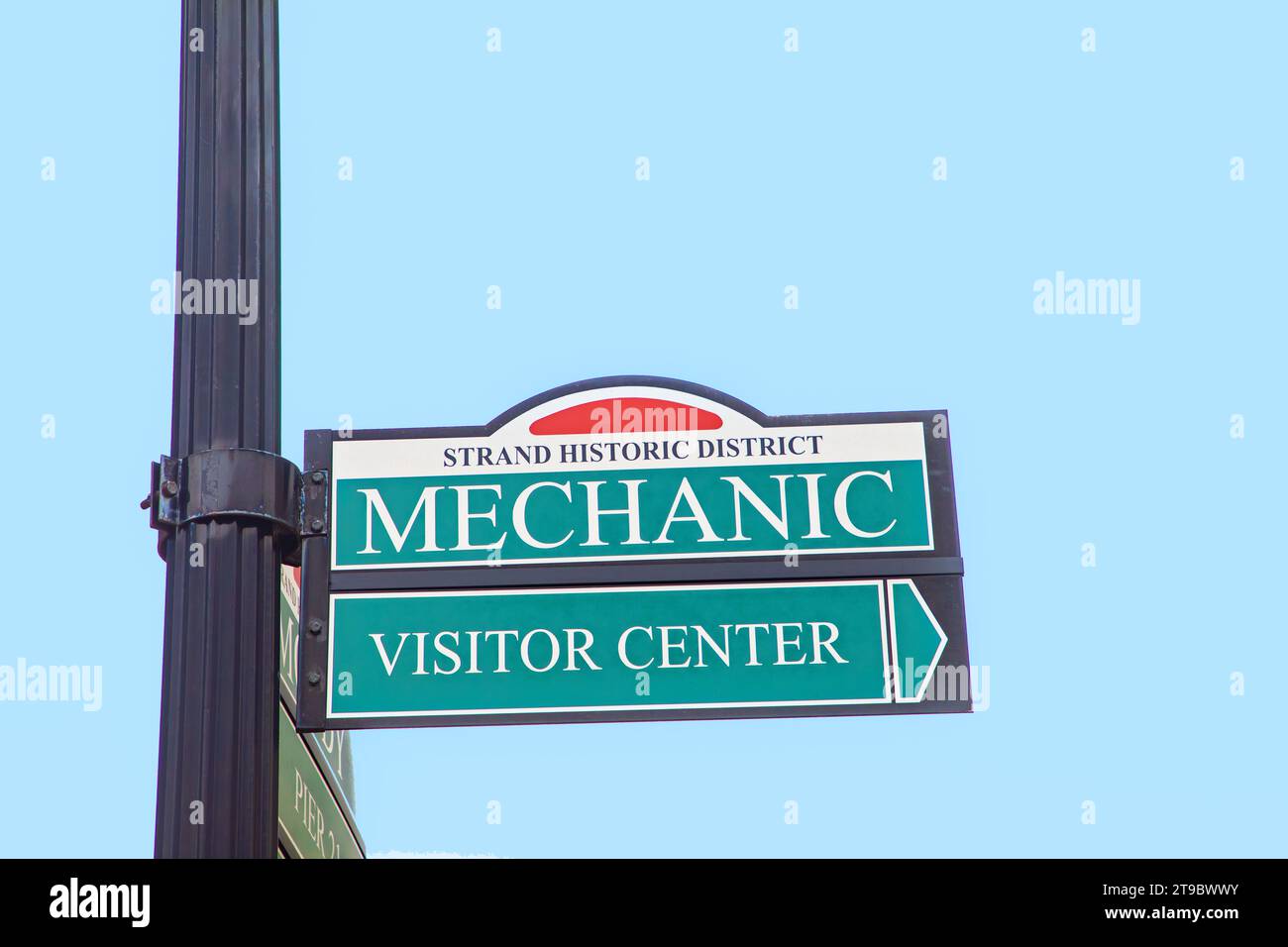 street sign Mechanic and visitor center at the old strand historic