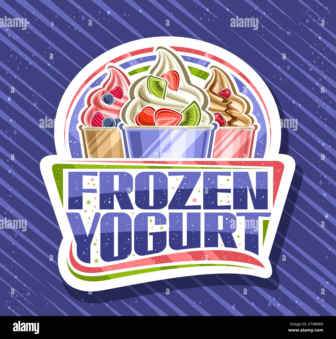 Vector logo for Frozen Yogurt, decorative cut paper sign board with