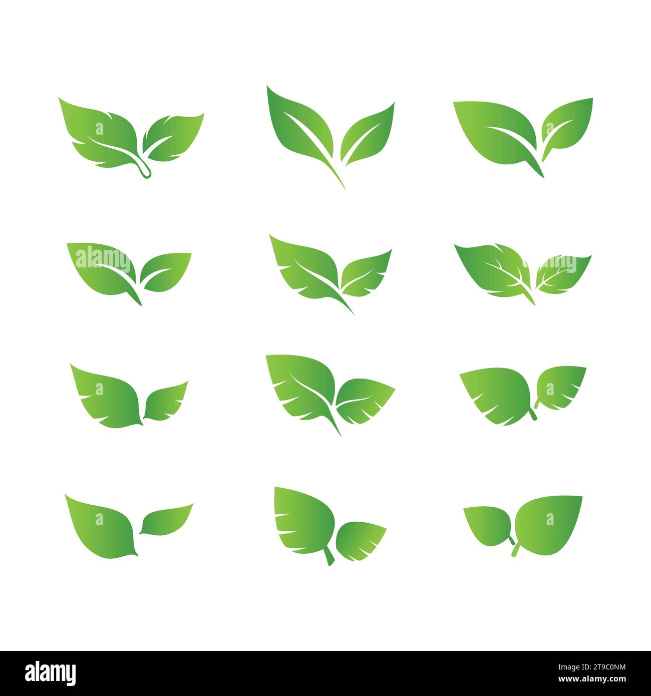 Set of different green leaf icons. Leaves icon. Leaves of trees and plants. Collection green leaf. Elements design for natural, eco, bio, vegan labels Stock Vector