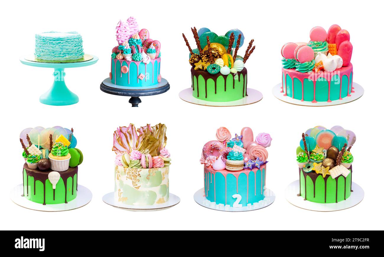 Assorted Green Cakes Isolated On White Background Cakes With Edible