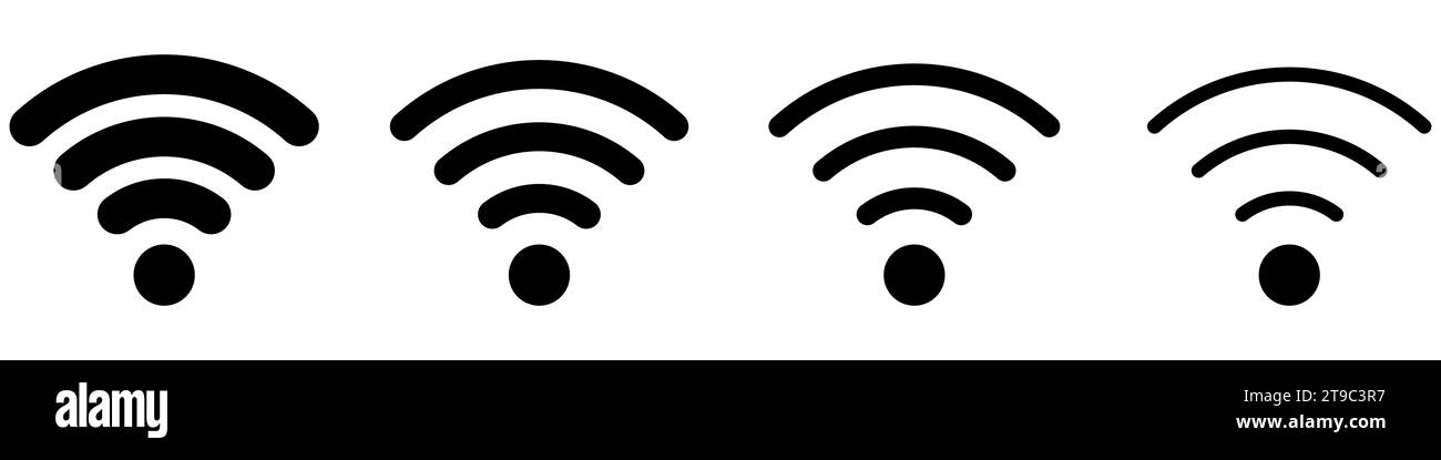 WI-FI signal symbol. Set of black WIFI icons in flat style. Communication symbol. Vector illustration Stock Vector