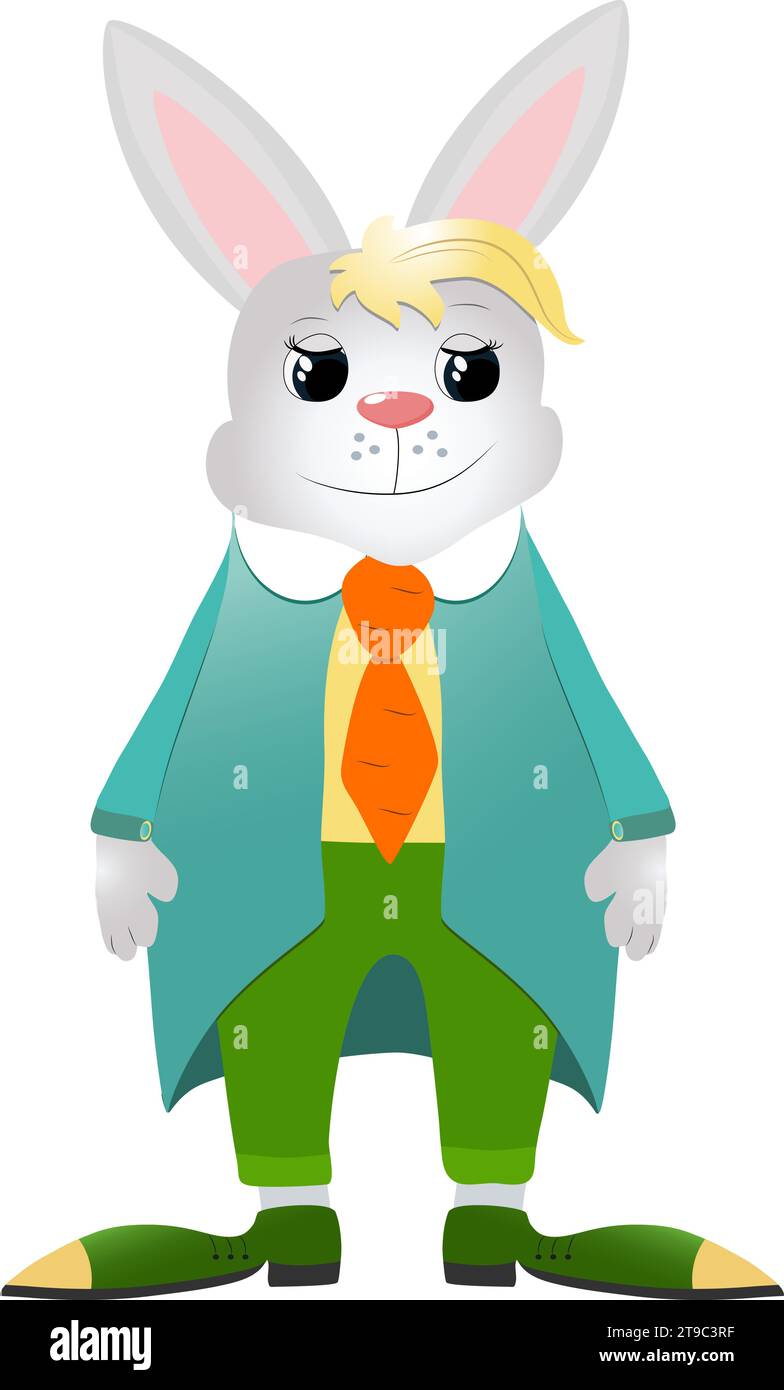 Cute and funny bunny on a white background. Vector illustration of