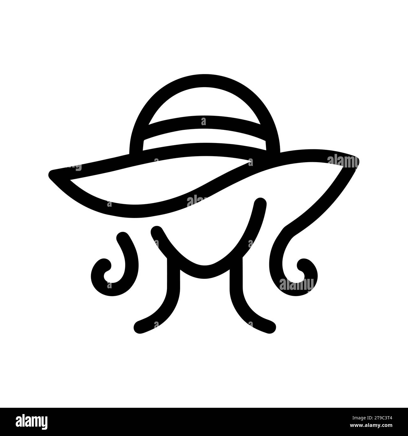 Elegant continuous line drawing of a woman wearing a large floppy hat. Black fashion icon. Vector illustration Stock Vector