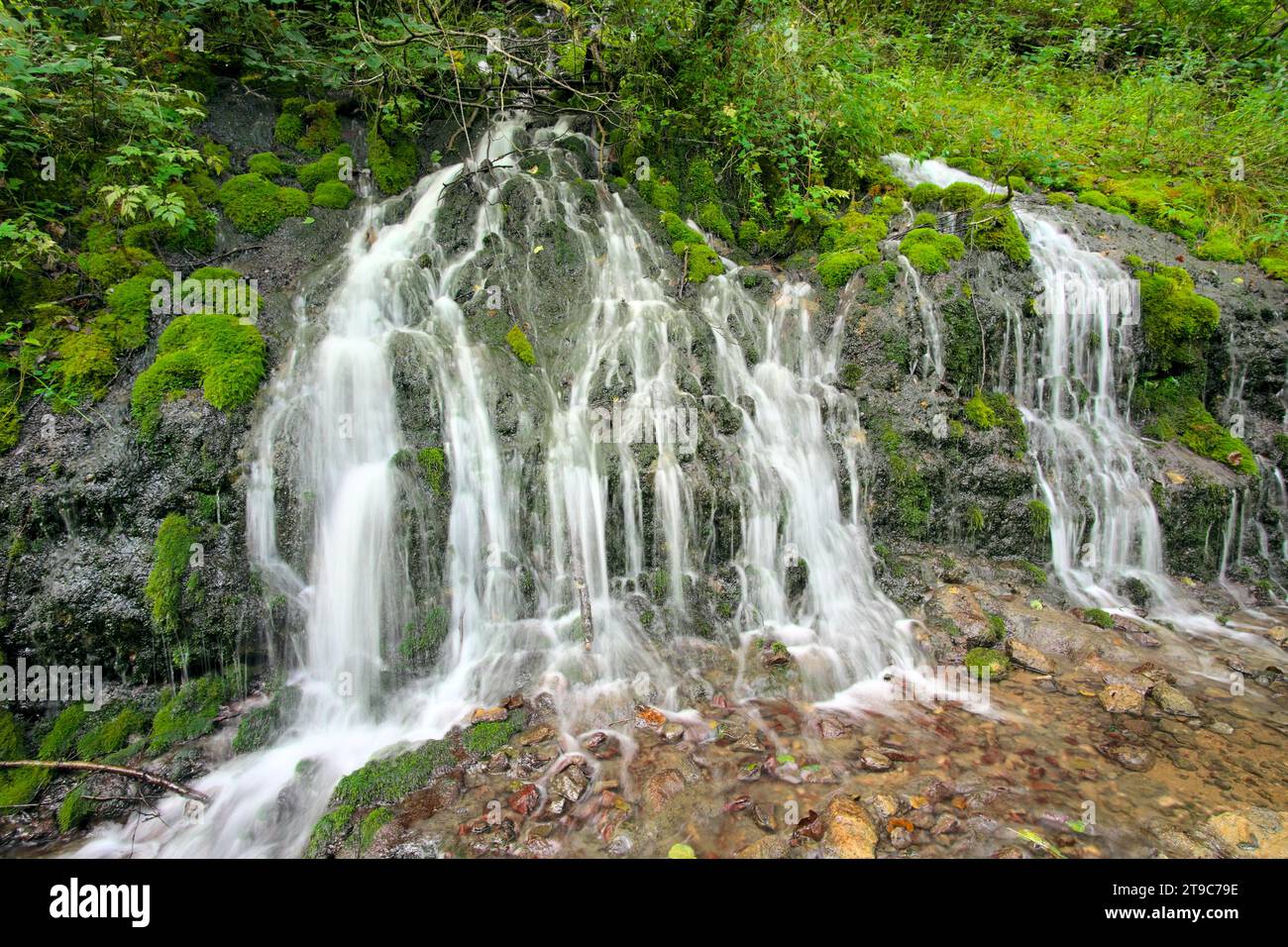 small waterfall Ladjevac near Raca Monastery, Serbia Stock Photo