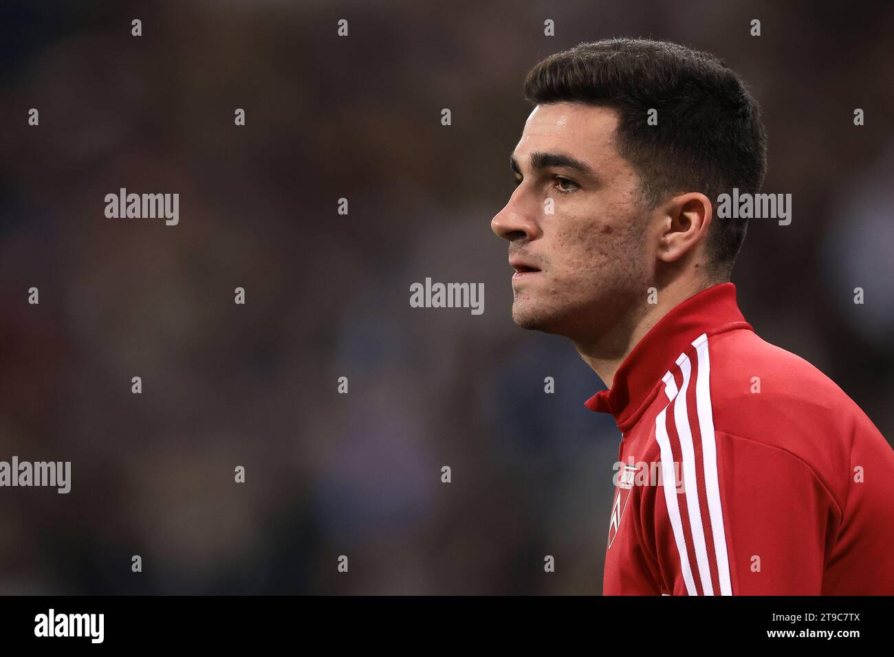 Nice, France. 18th Nov, 2023. Kian Ronan of Gibraltar during the warm up prior to the UEFA European Championship Qualifying match at Allianz Riviera Stadium, Nice. Picture credit should read: Jonathan Moscrop/Sportimage Credit: Sportimage Ltd/Alamy Live News Stock Photo