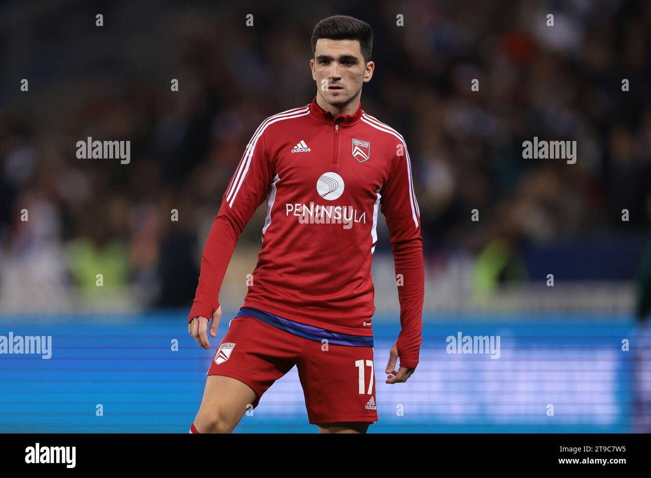 Nice, France. 18th Nov, 2023. Kian Ronan of Gibraltar during the warm up prior to the UEFA European Championship Qualifying match at Allianz Riviera Stadium, Nice. Picture credit should read: Jonathan Moscrop/Sportimage Credit: Sportimage Ltd/Alamy Live News Stock Photo