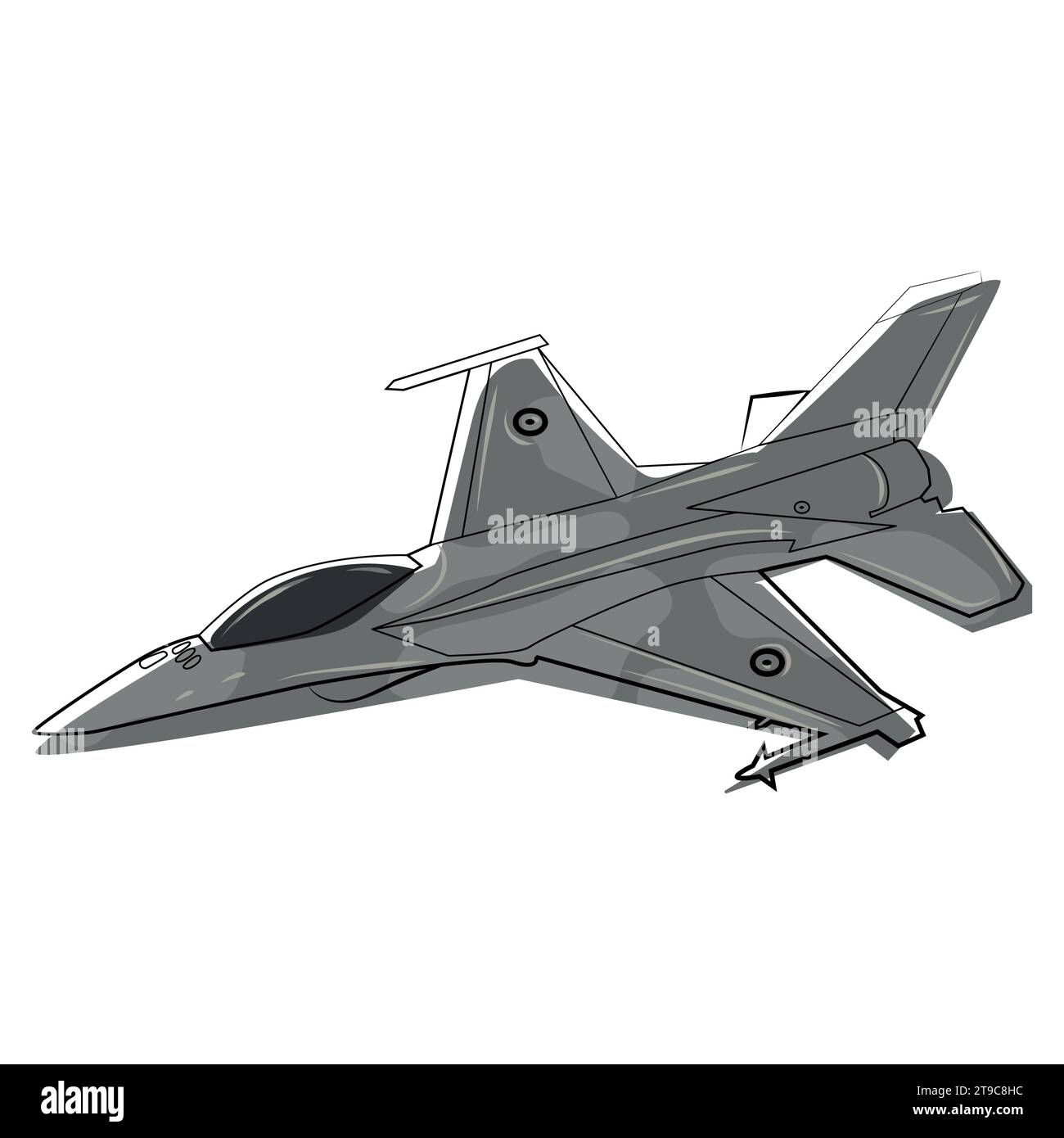 F 16 Fighting Falcon Modern combat aircraft Line art drawing vector illustration.fighter jet liner sketch drawing isolated on black background Stock Vector