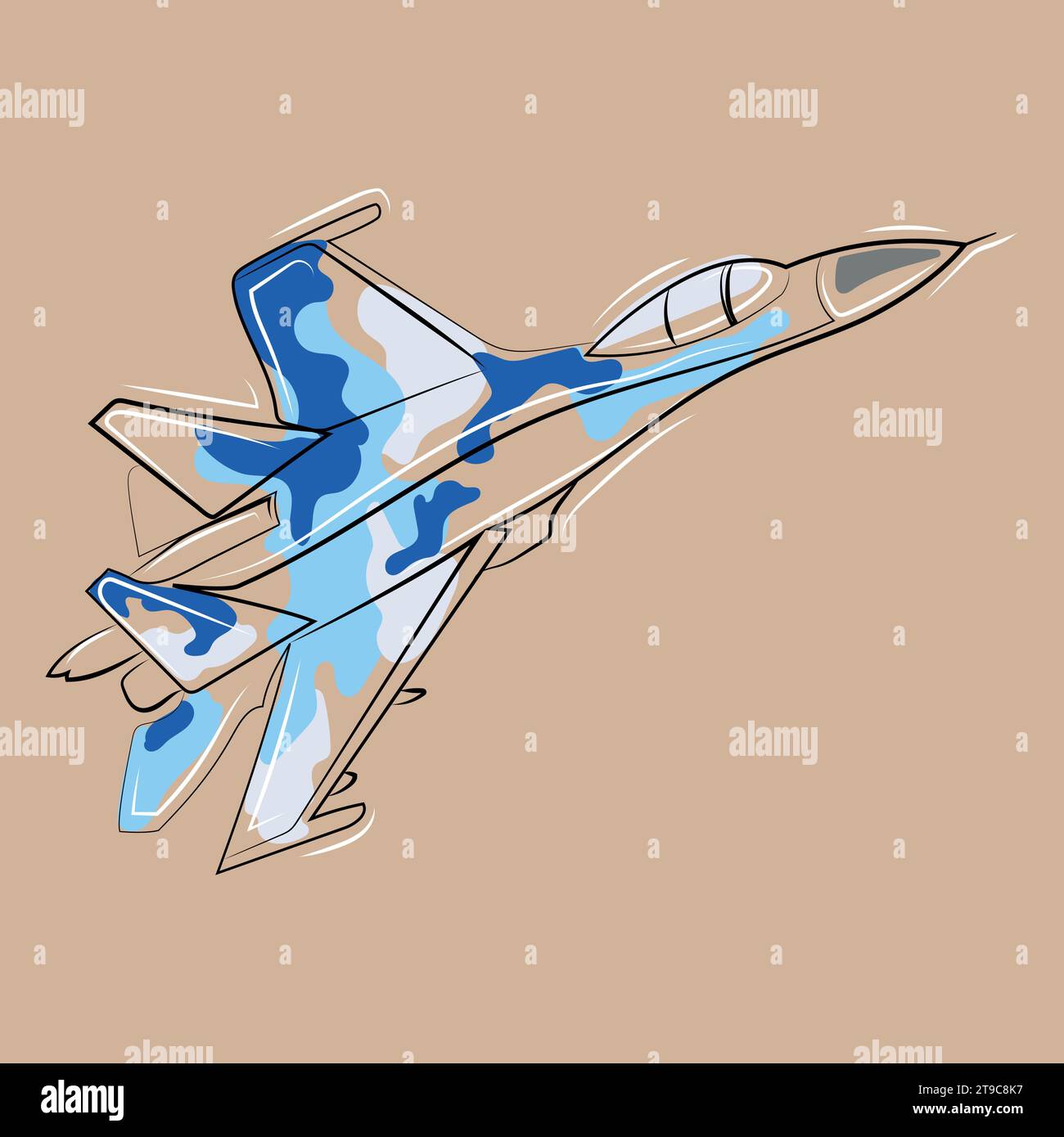 Jet fighter Sukhoi Su-27 vector illustration.Fighter aircraft flying in the sky line drawing in modern minmal art style,poster,print,logo,icon. Stock Vector