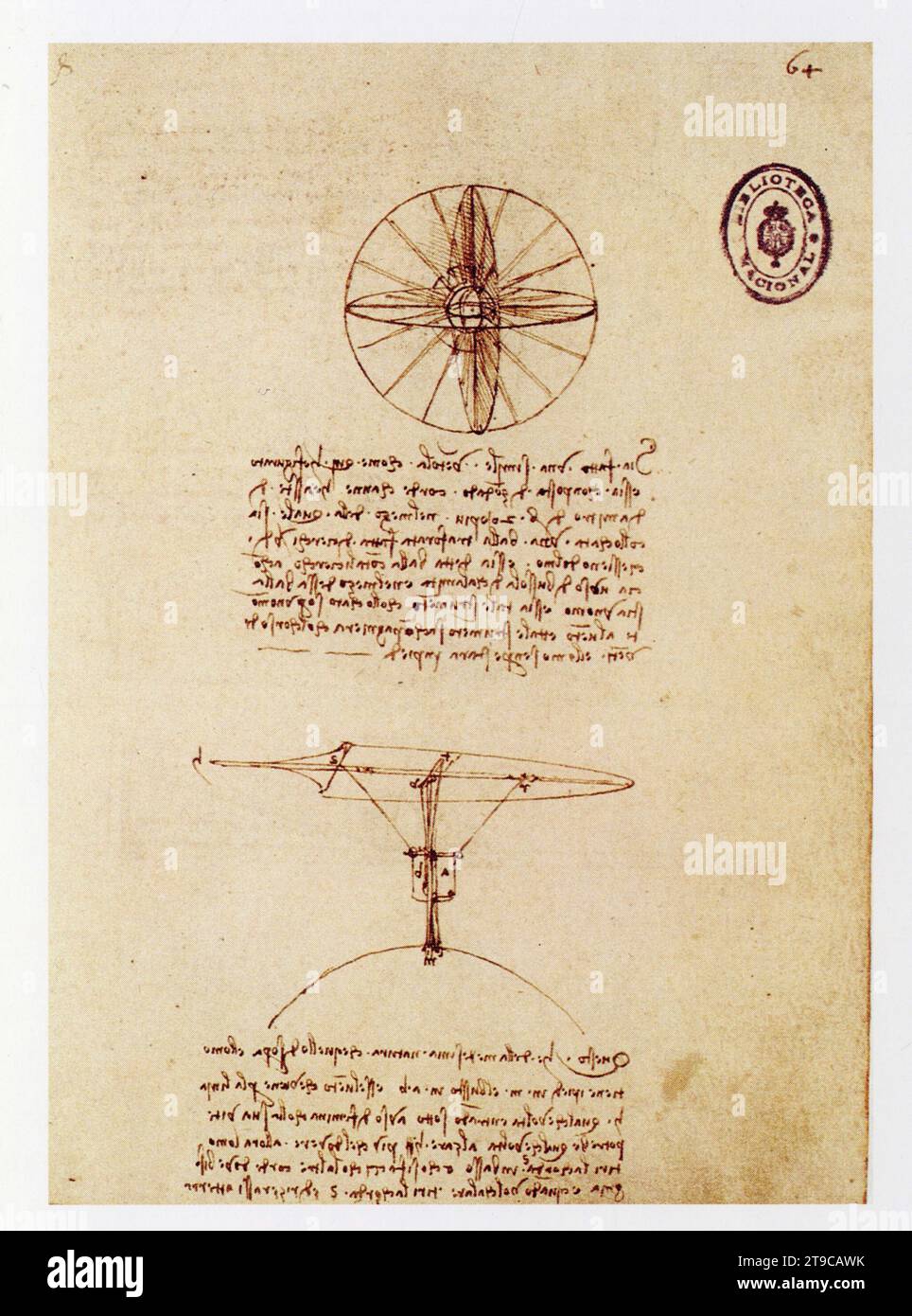Leonardo da Vinci. Étude d'un planeur dirigeable par un pilote. Stock Photo