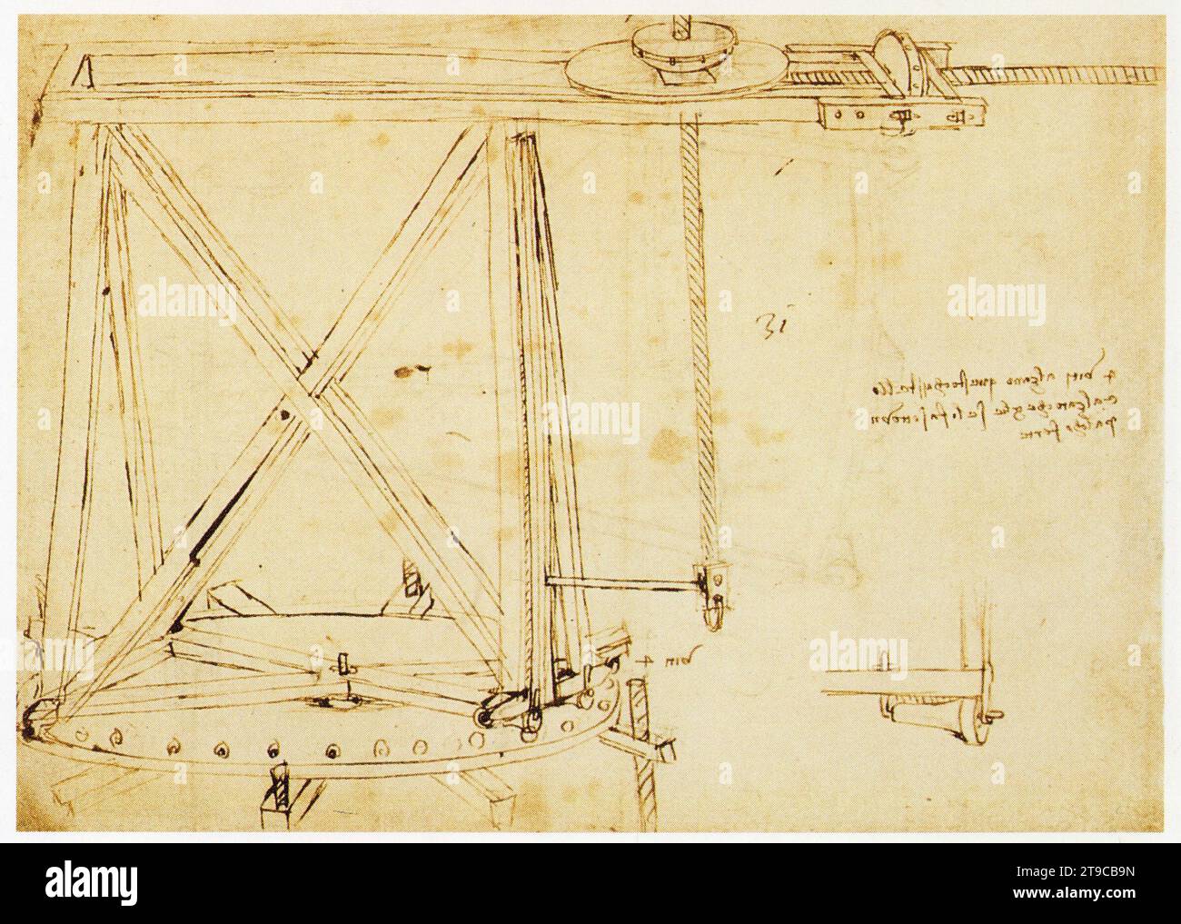 Leonardo da Vinci. La grue de la lanterne dans sa première version. Stock Photo