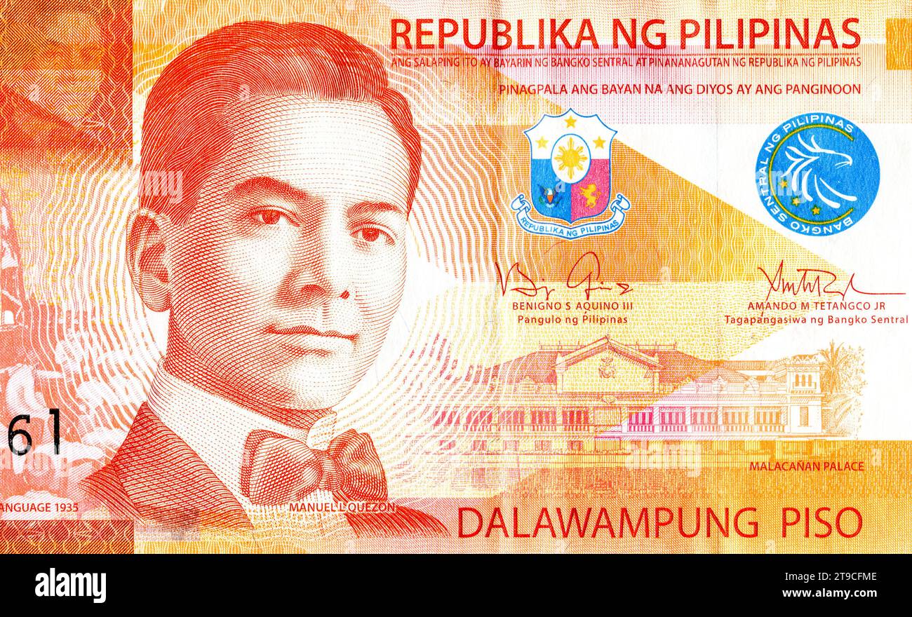 Fragment Philippines 20 peso bill with President Manuel Luis Quezon y Molina (1878 - 1944) portrait Stock Photo