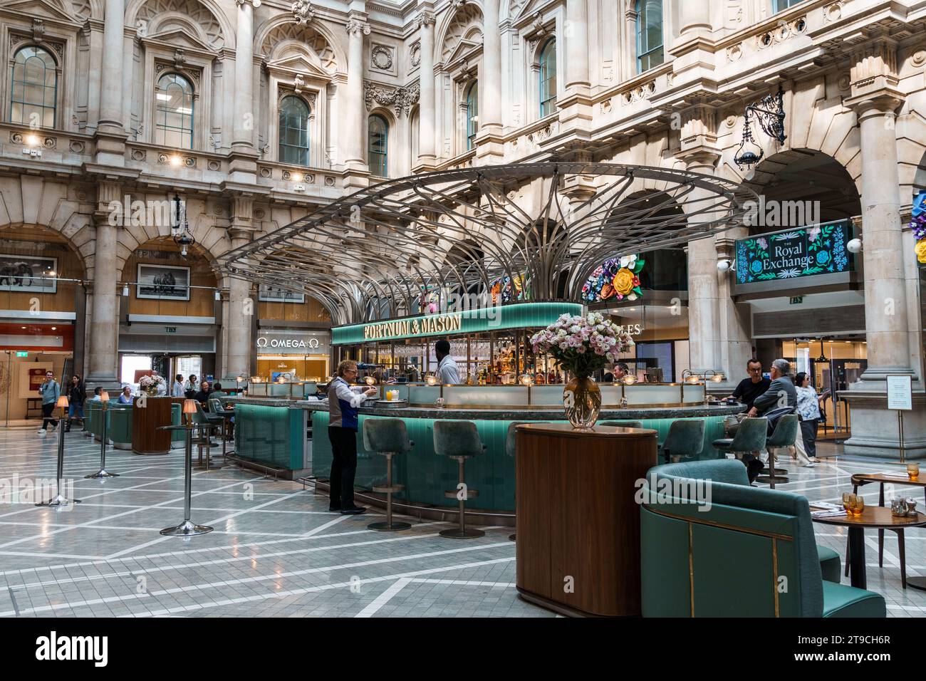 London, UK - August 25, 2023: The courtyard of the Royal Exchange, a historical commercial building. Stock Photo
