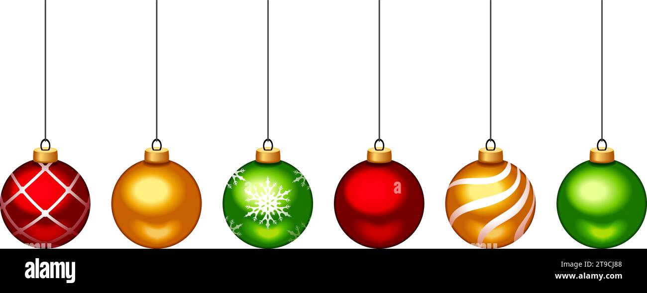 Christmas balls. Set of red, gold, and green hanging Christmas balls ...