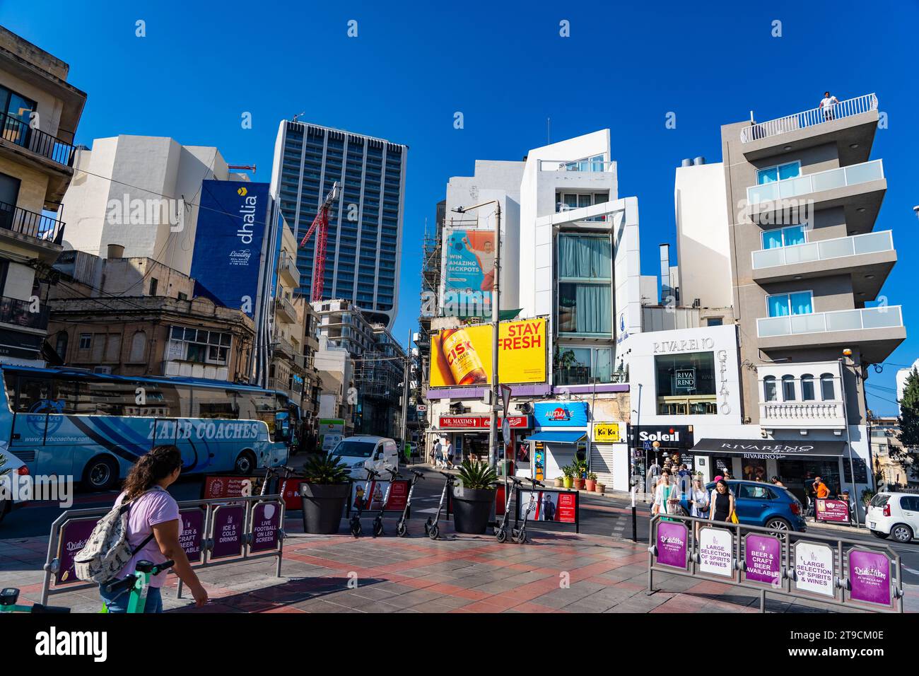 Junction of Saint George's Road and Triq Ross, Saint Julians, Malta Stock Photo