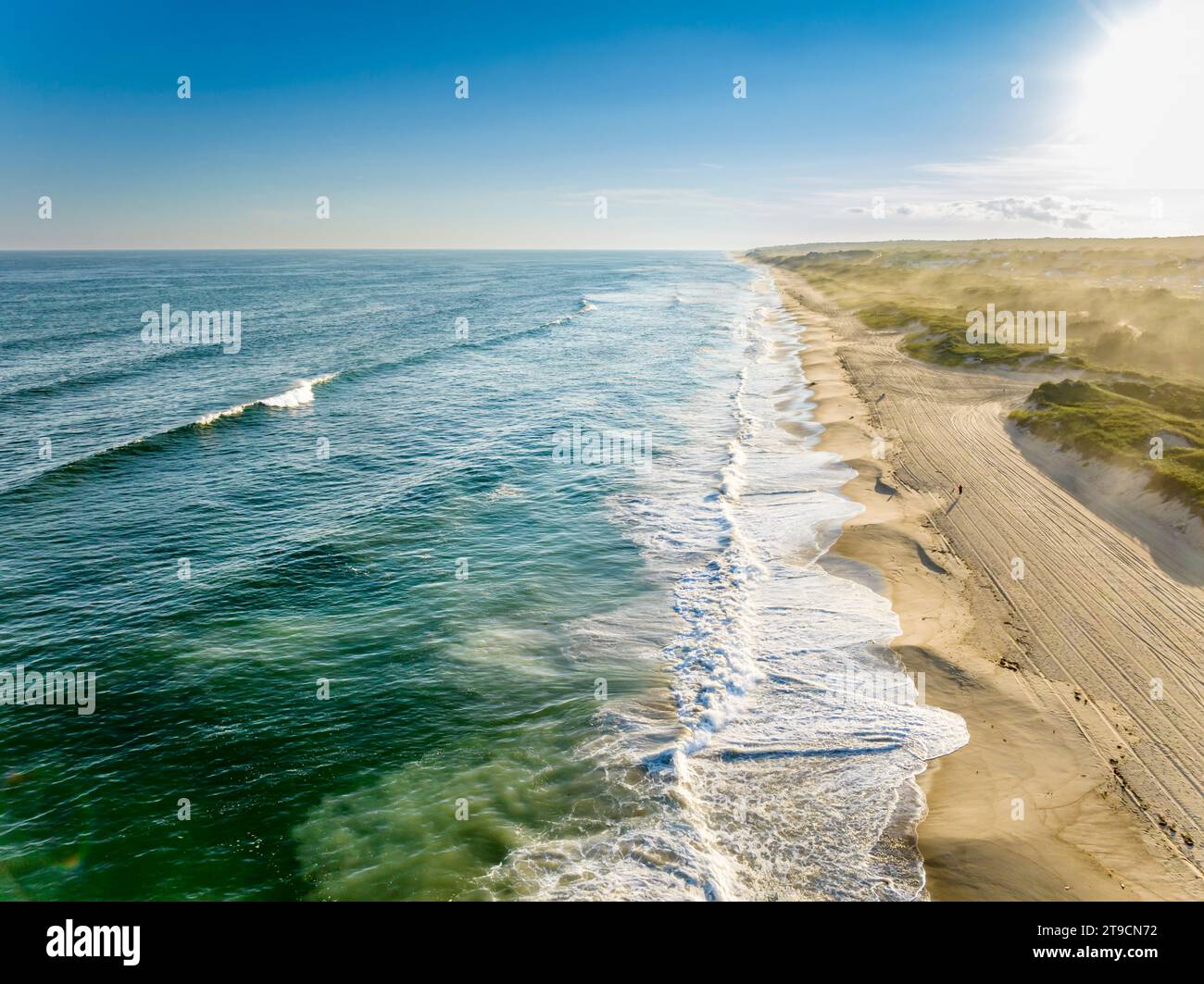aerial image of the surf and beach in montauk Stock Photo