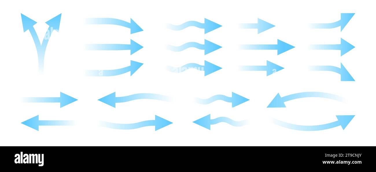 Air flow icons. Set of air conditioner stream direction, air purifier