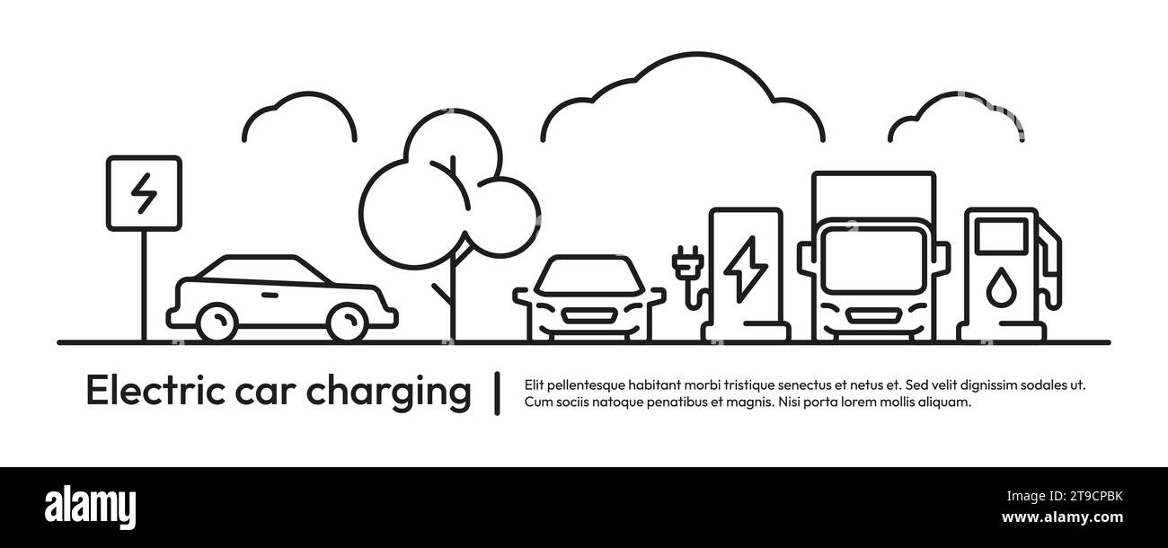 Electric car charging concept. Electric car battery charging, hybrid