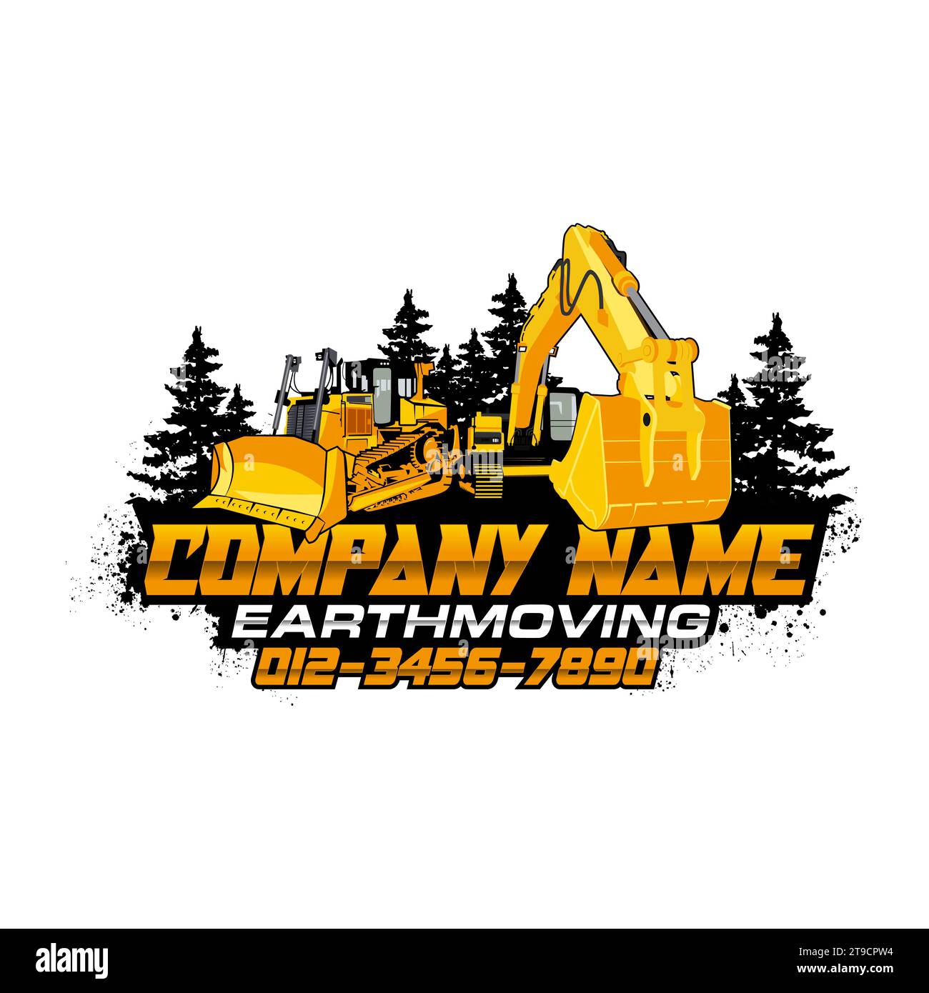Dozer logo or tractor with excavator vector for construction company