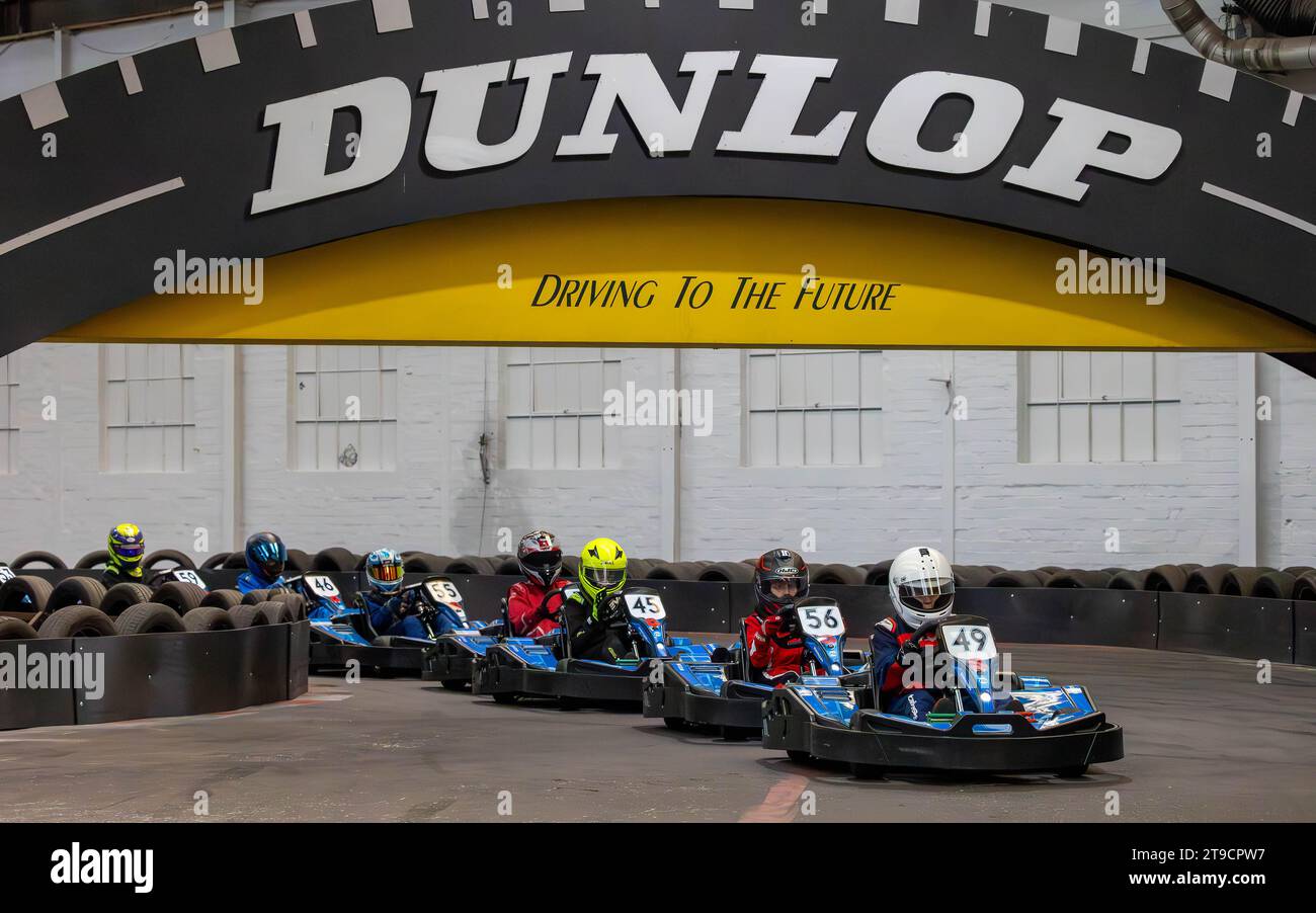 British Indoor Karting Championship 2023: The grand final and crowning of the 5 British Champions took place at TeamSport Warrington Multi-level, 1000 Stock Photo