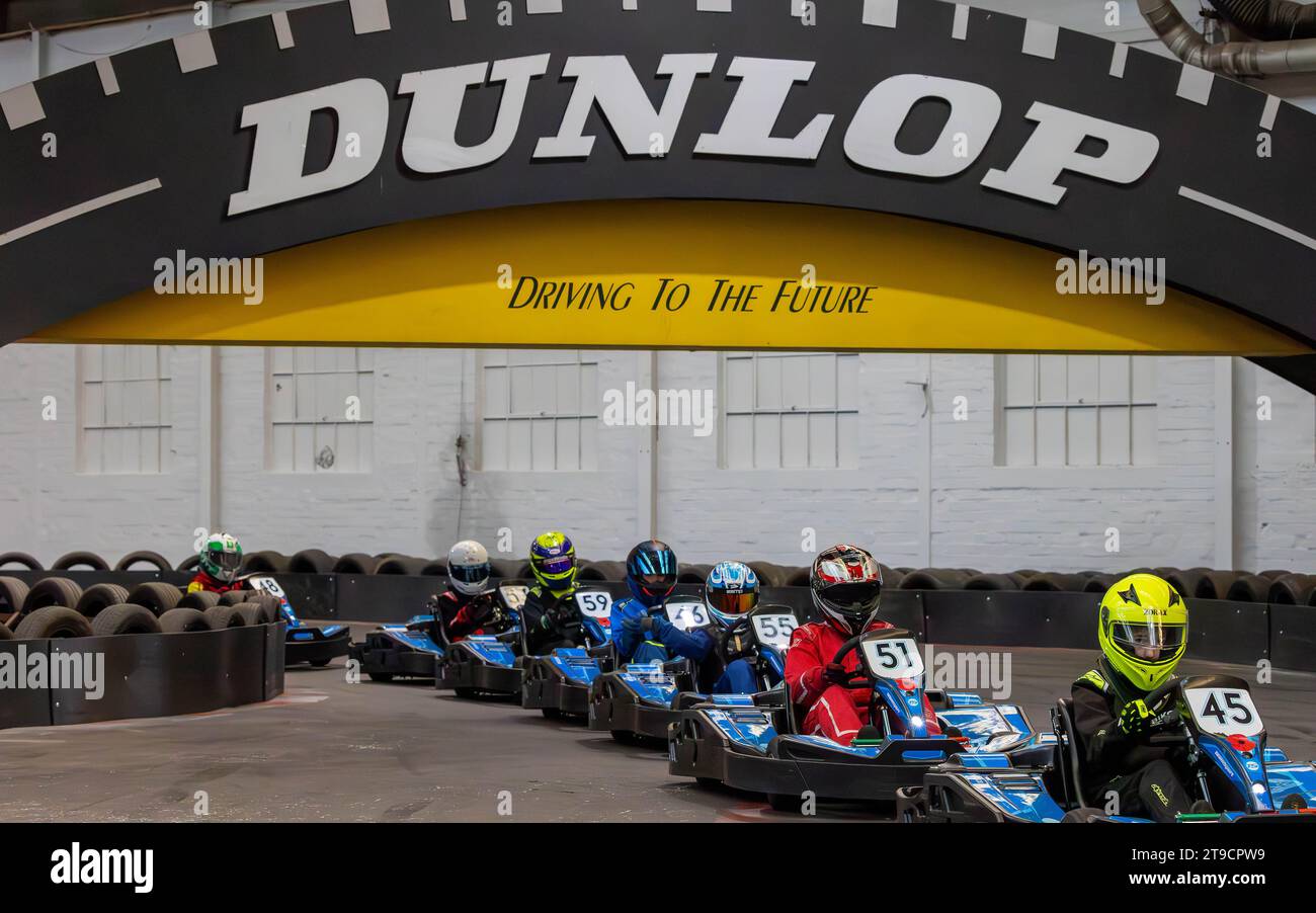 British Indoor Karting Championship 2023: The grand final and crowning of the 5 British Champions took place at TeamSport Warrington Multi-level, 1000 Stock Photo