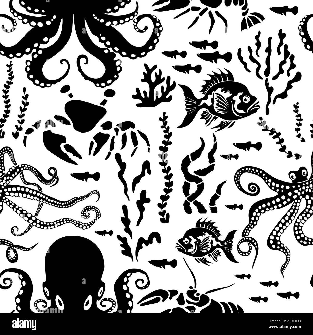 Seamless pattern sea inhabitants. hand drawing. Not AI, Illustrat3 ...