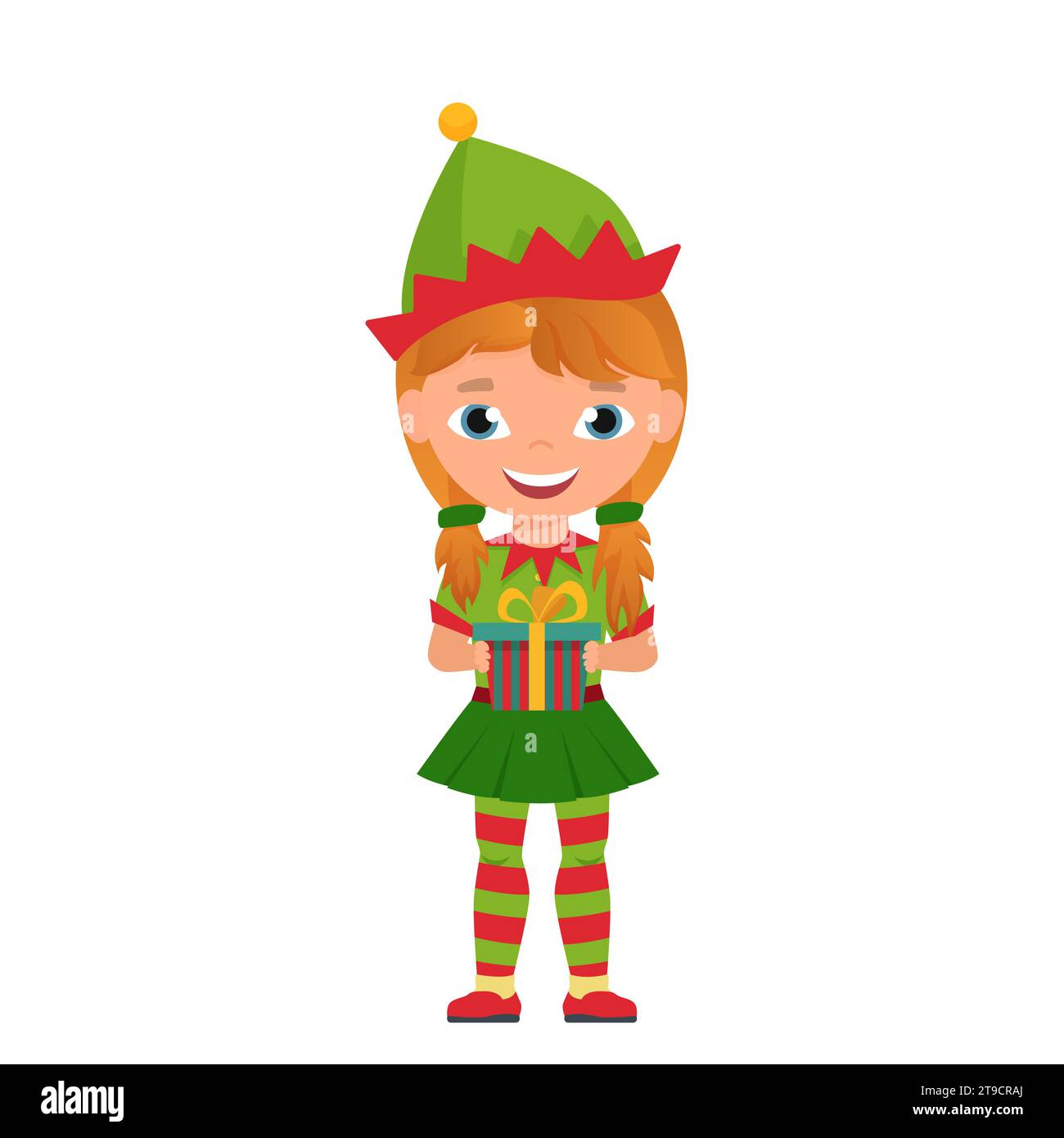 Christmas elf children costume. Winter holiday party carnival vector