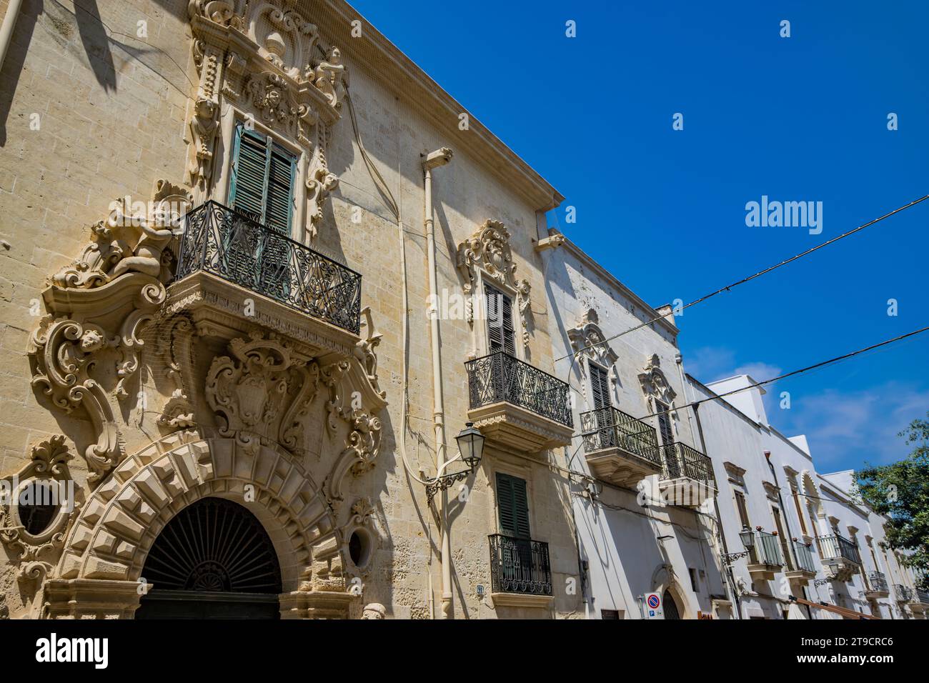 Galatina, Lecce, Puglia, Italy. Ancient village in Salento. The splendid stone buildings, in Baroque style, in the streets and narrow alleys of the hi Stock Photo