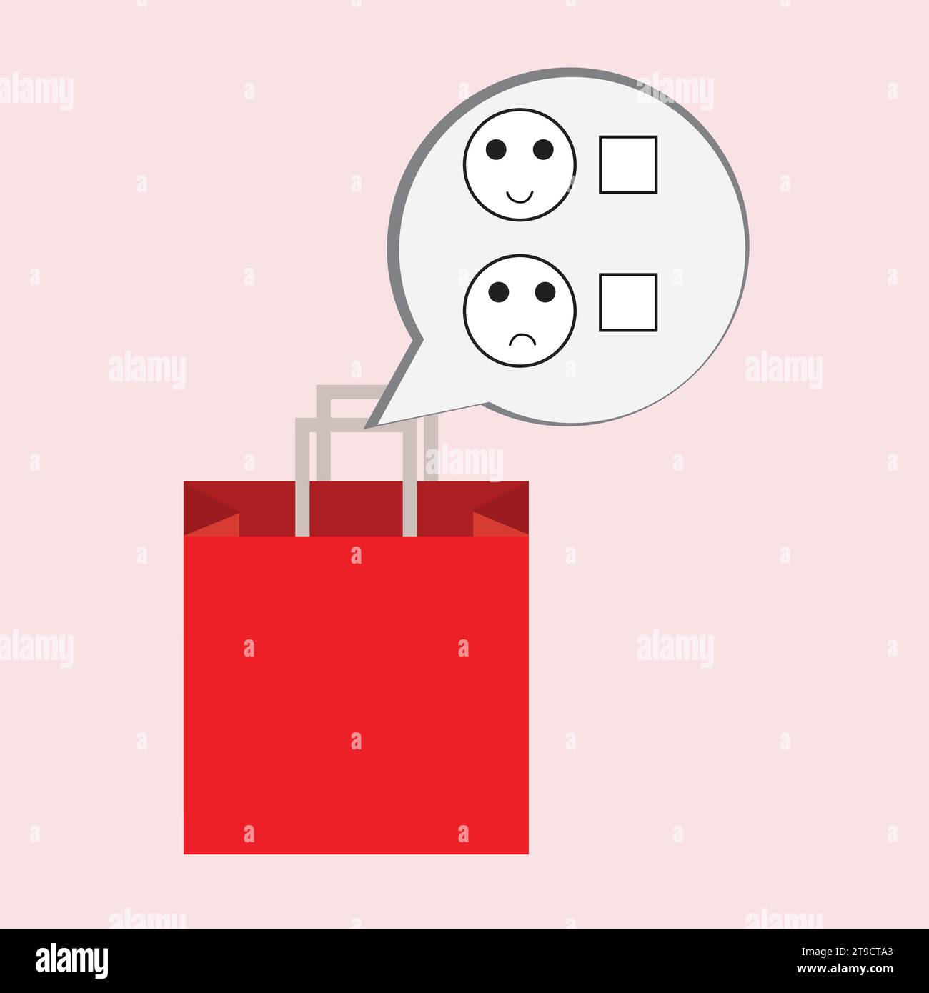 Shopping bag with speech bubble with a smiley and sad face, customer survey concept Stock Vector