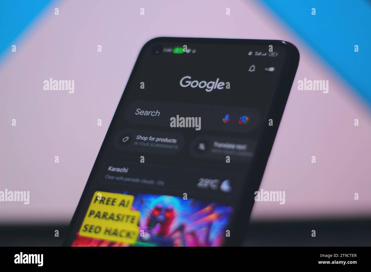 Google search option is visible on the android mobile screen Stock Photo