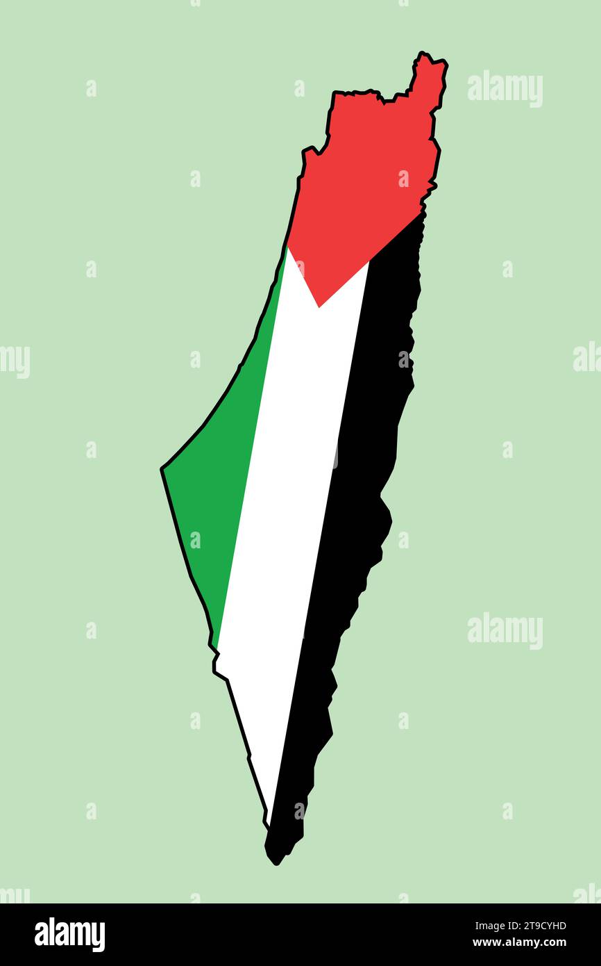Historical map of Palestine in colors of Palestinian national flag.  Nation, state, country and territory. Vector illustration. Stock Photo