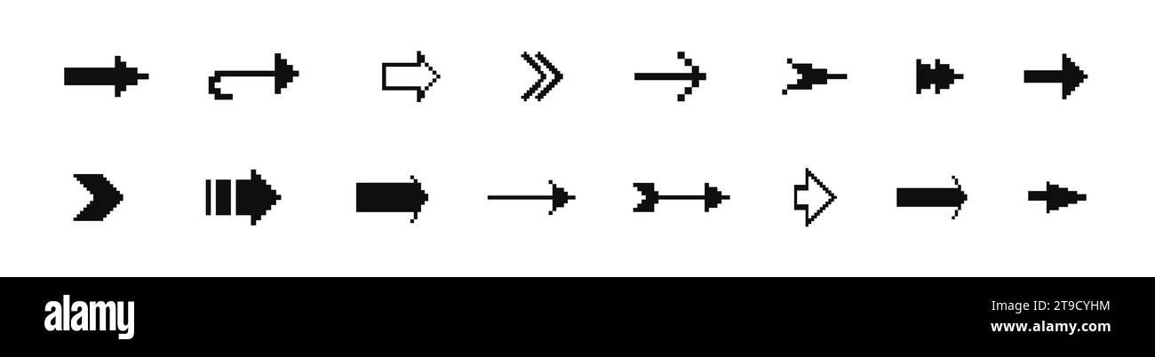 8 bit arrow icon. Pixel retro arcade game arrow Stock Vector