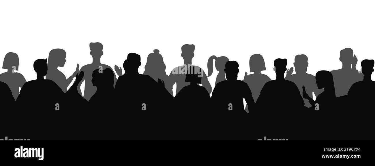 Crowd silhouette people on the street. People crowd outdoor seamless