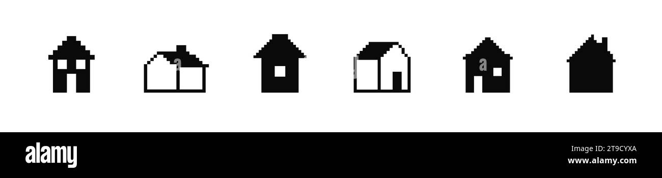 8 bit house icon. Pixel retro arcade game home icon Stock Vector