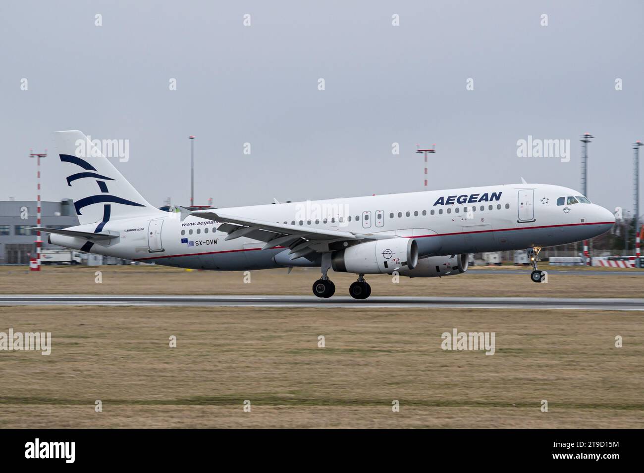 Greek airline's Aegean Airlines Airbus A320 landing in Prague Stock Photo