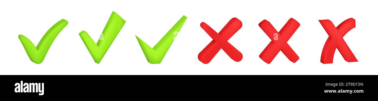 Check mark 3D tick vector. Green tick and red cross Stock Vector Image ...