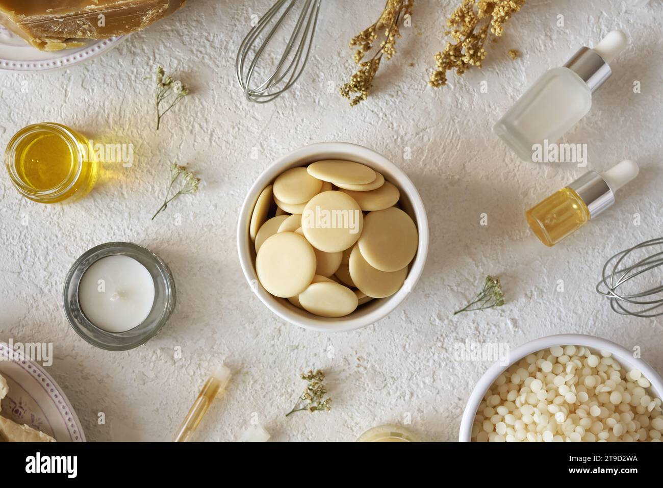 Cocoa butter pellets with essential oils, she butter and beeswax for