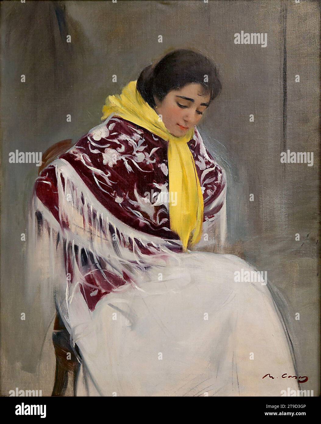 Woman with yellow scarf. C.1908, Portrait, oil on canvas. Ramon Casas (1866-1932). Catalan painter. Museum of Montserrat. Spain Stock Photo